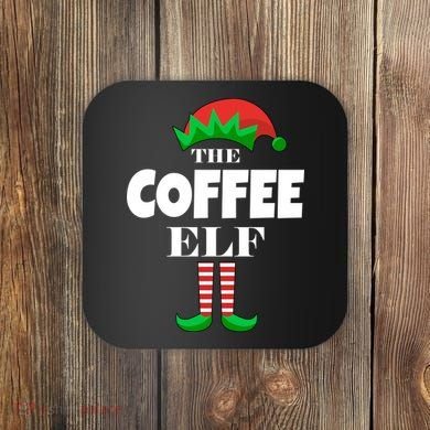 The Coffee Elf Family Matching Christmas Coaster