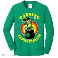 The Dabbing Leprechaun Irish Rainbow Dab St. Patrick's Day Kids Long Sleeve Shirt thumb 0