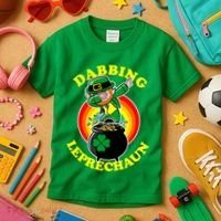 The Dabbing Leprechaun Irish Rainbow Dab St. Patrick's Day Kids T-Shirt thumb 3