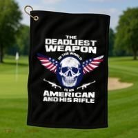 The Deadliest Weapon American And His Rifle Golf Towel thumb 1