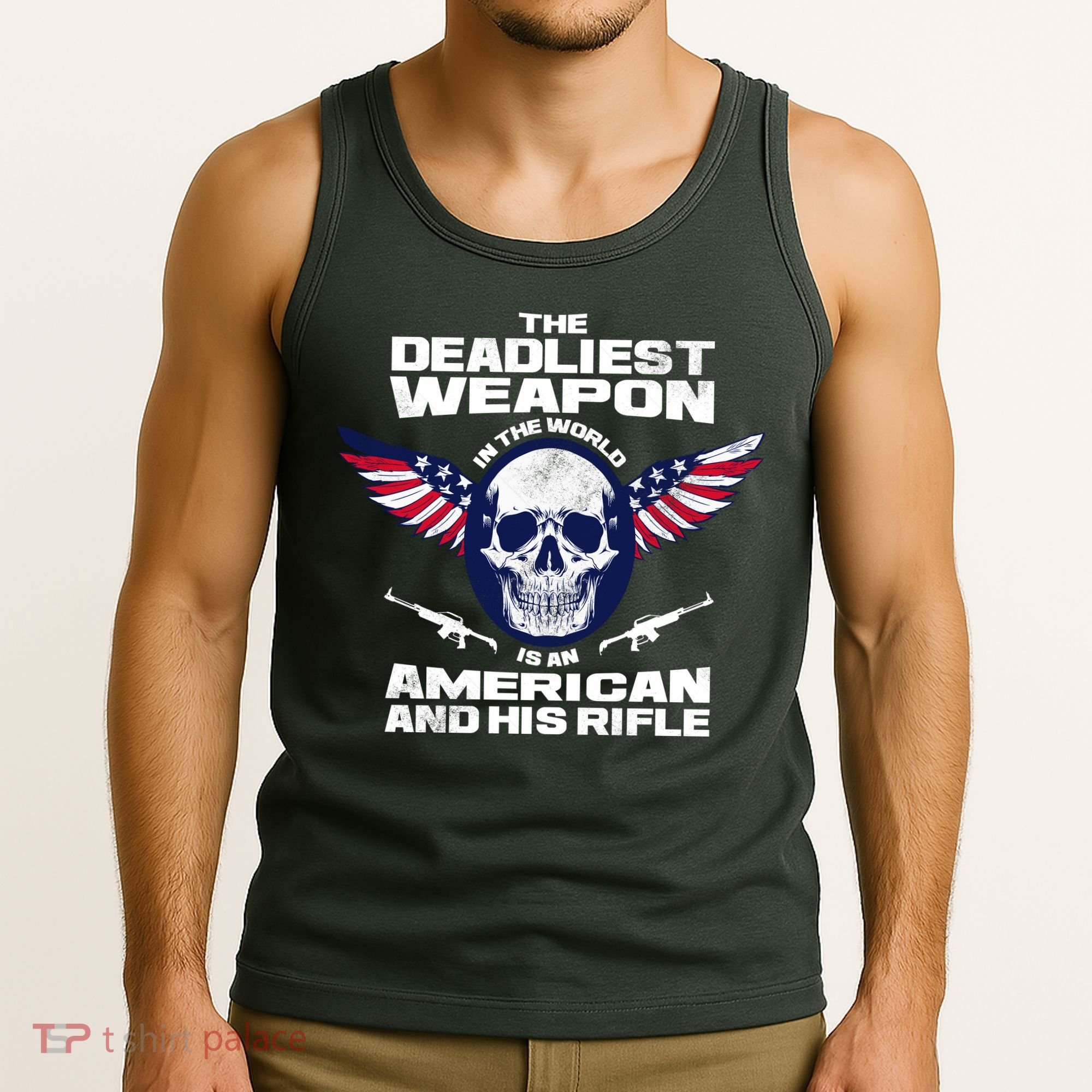 The Deadliest Weapon American And His Rifle Tank Top