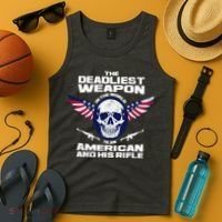 The Deadliest Weapon American And His Rifle Tank Top thumb 4