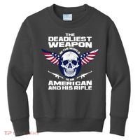 The Deadliest Weapon American And His Rifle Kids Sweatshirt thumb 0