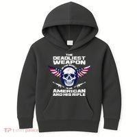 The Deadliest Weapon American And His Rifle Kids Hoodie thumb 0