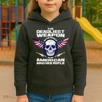 The Deadliest Weapon American And His Rifle Kids Hoodie thumb 3