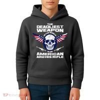 The Deadliest Weapon American And His Rifle Kids Hoodie thumb 4