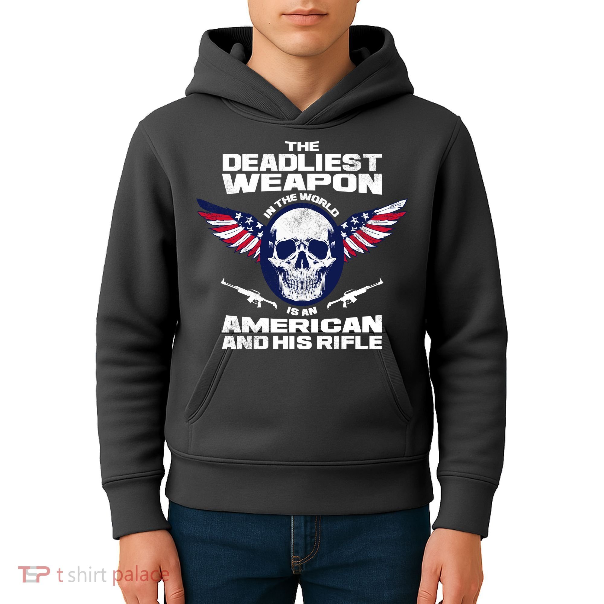 The Deadliest Weapon American And His Rifle Kids Hoodie