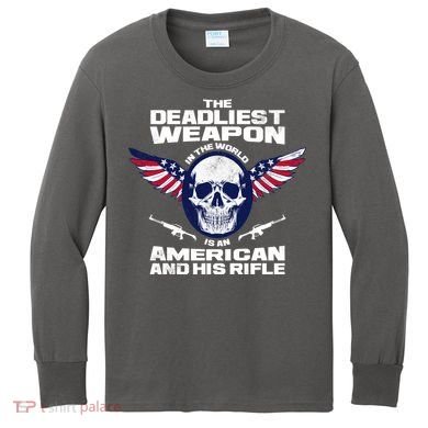 The Deadliest Weapon American And His Rifle Kids Long Sleeve Shirt