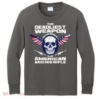 The Deadliest Weapon American And His Rifle Kids Long Sleeve Shirt thumb 0