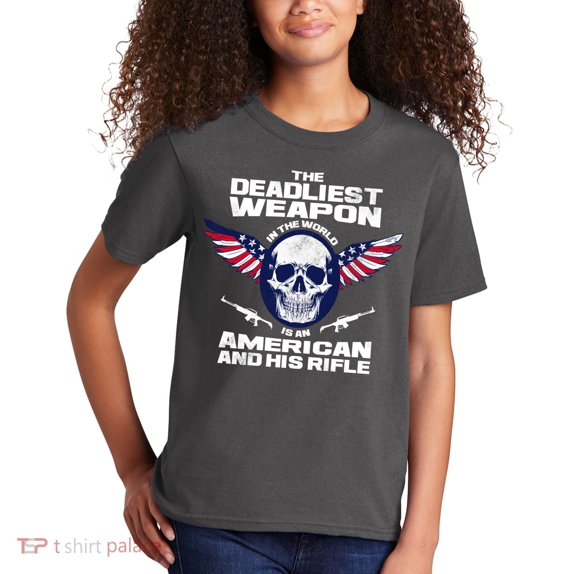 The Deadliest Weapon American And His Rifle Kids T-Shirt