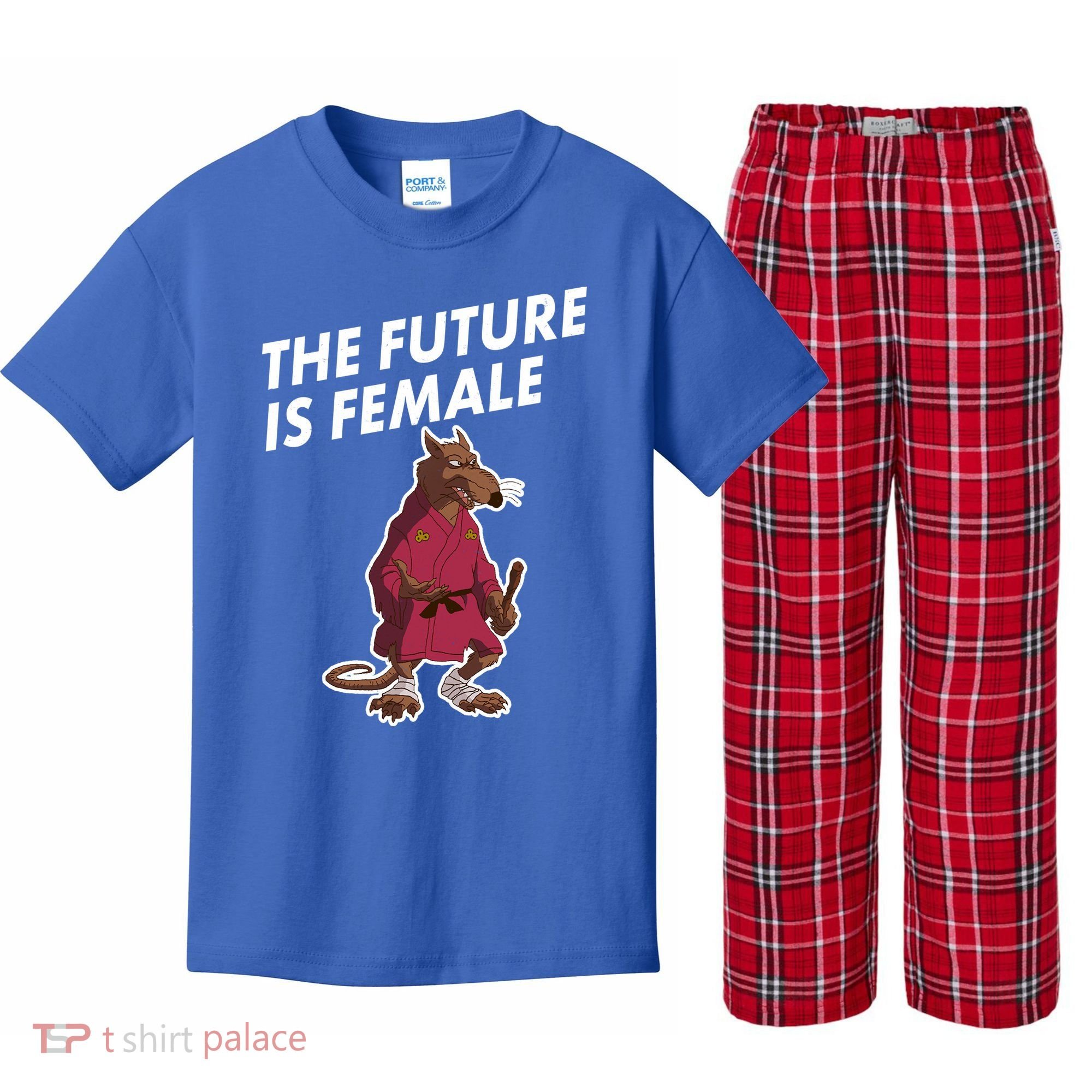 The Future Is Female Funny Splinter Meme Kids Plaid Pajama Set