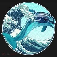 The Great Wave Dolphin Doggie Tank thumb 4