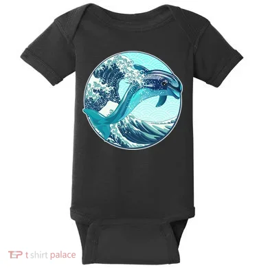The Great Wave Dolphin Baby Bodysuit