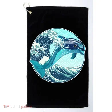 The Great Wave Dolphin Golf Towel