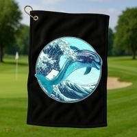 The Great Wave Dolphin Golf Towel thumb 1
