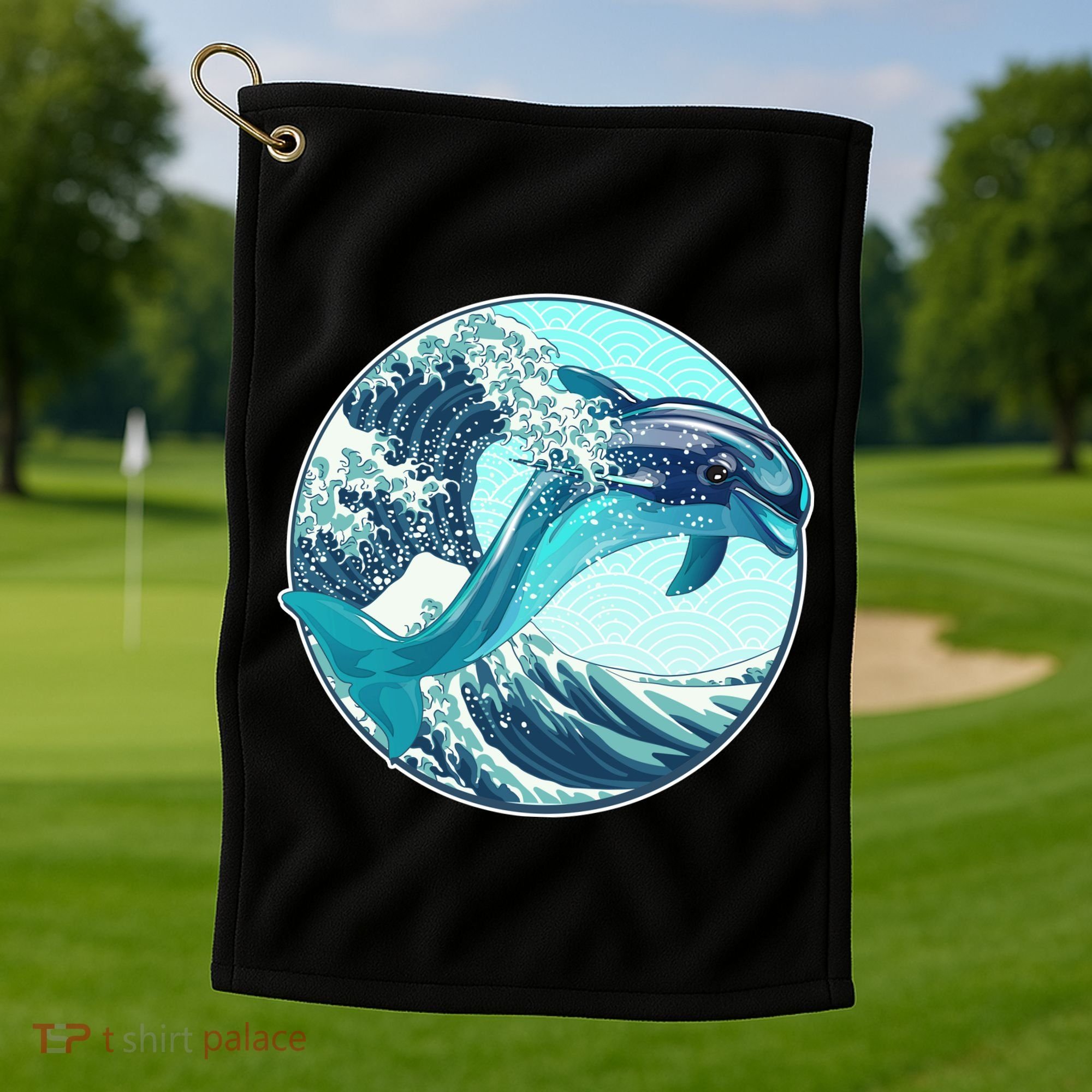 The Great Wave Dolphin Golf Towel