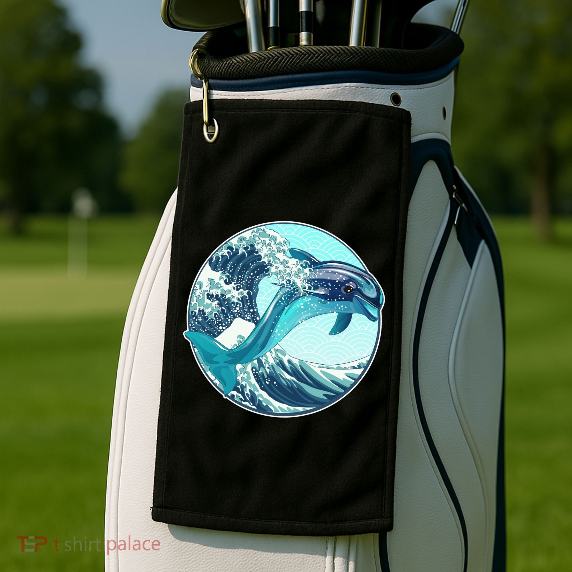 The Great Wave Dolphin Golf Towel