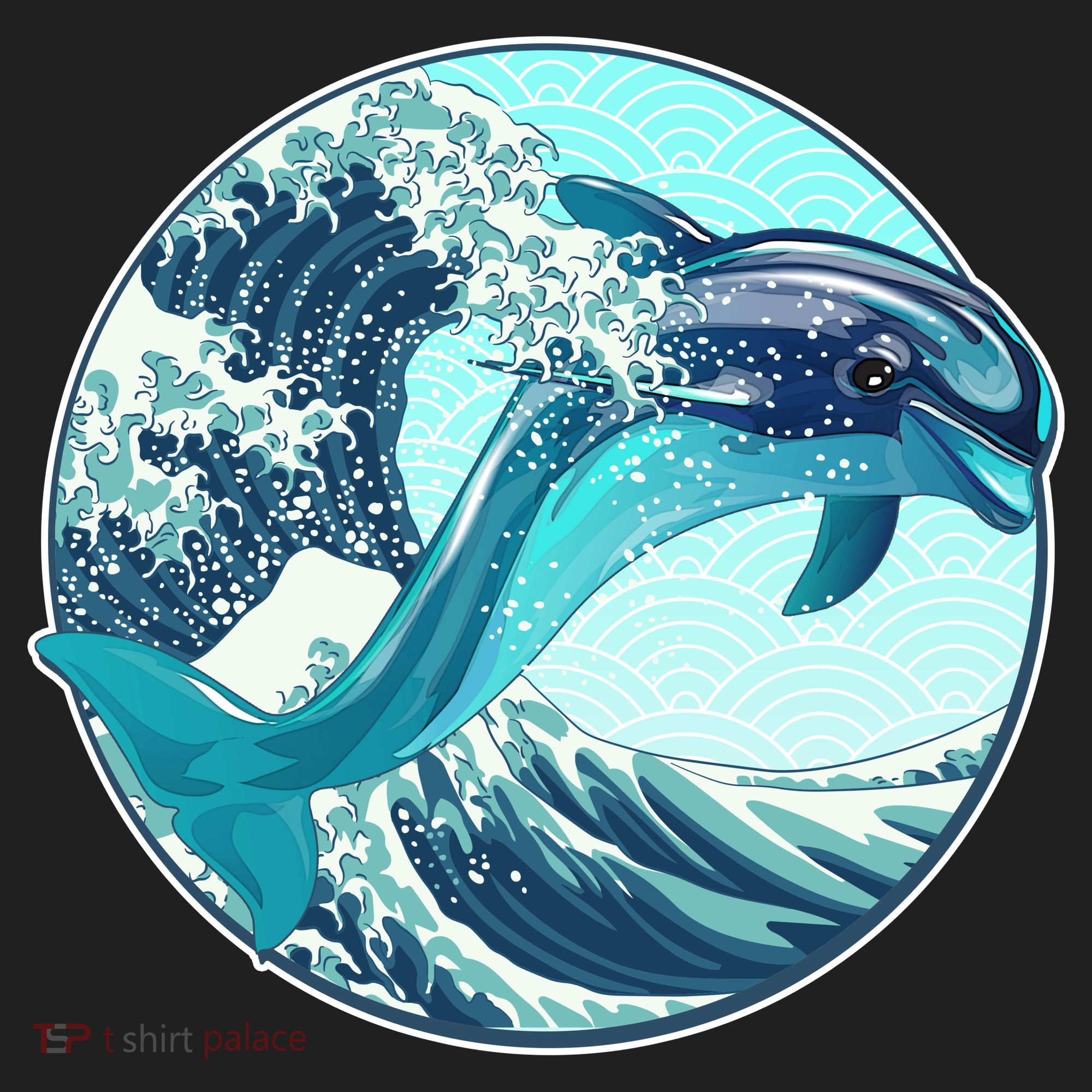 The Great Wave Dolphin Golf Towel