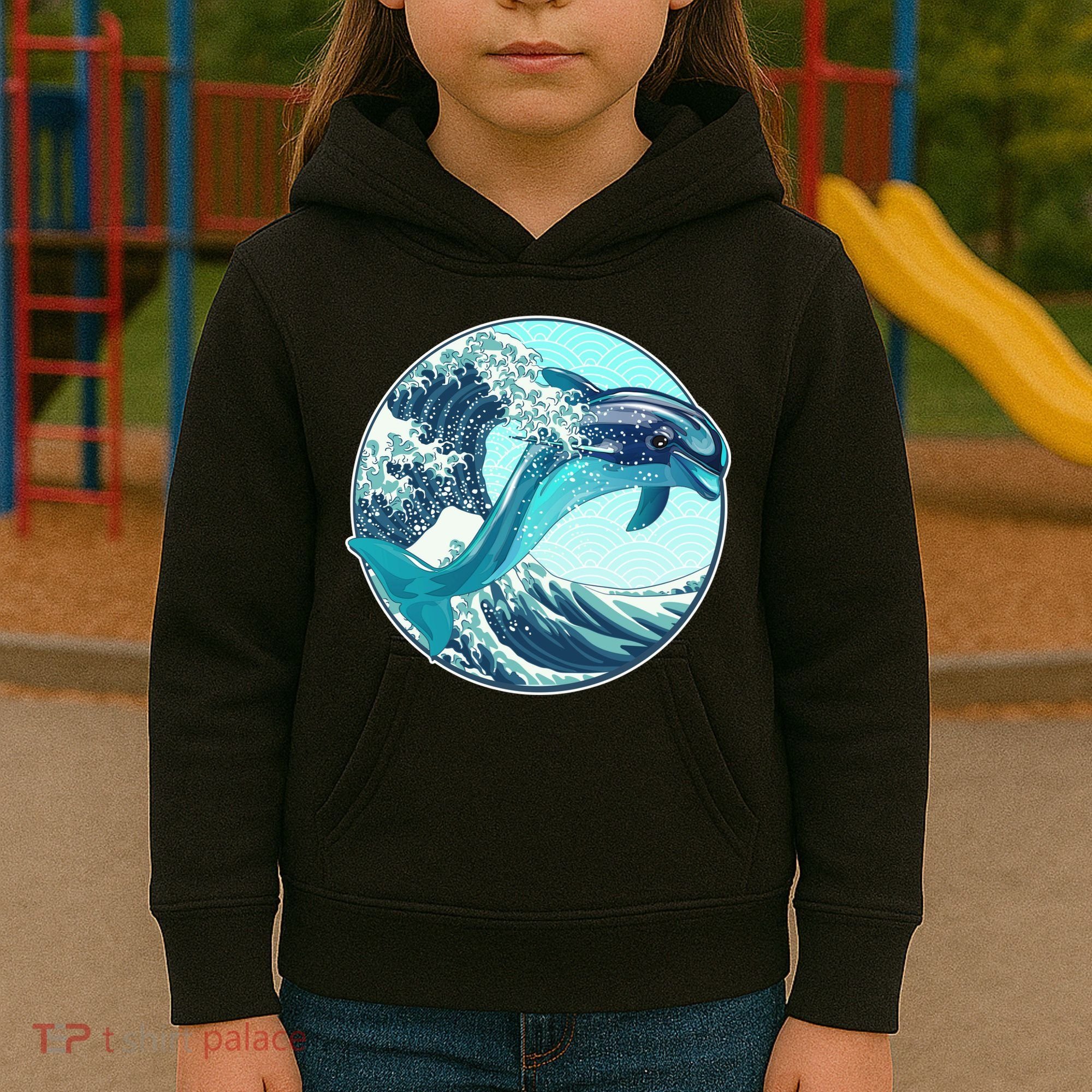 The Great Wave Dolphin Kids Hoodie