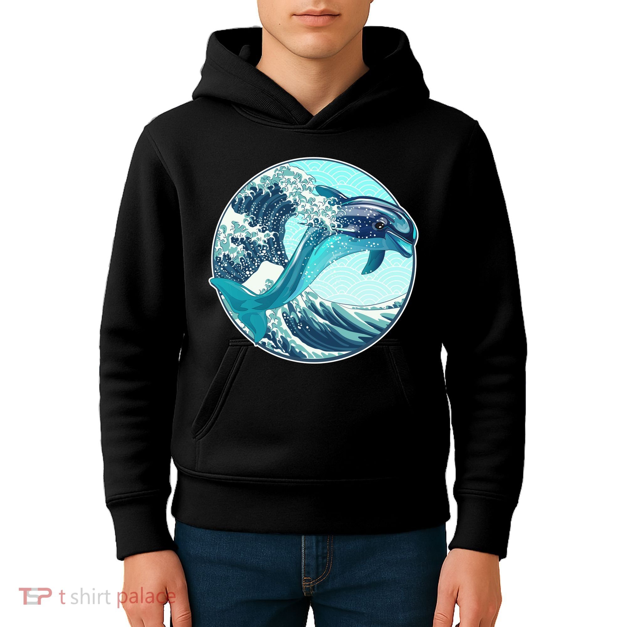 The Great Wave Dolphin Kids Hoodie