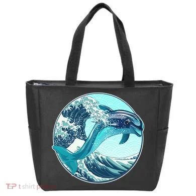 The Great Wave Dolphin Tote Bag