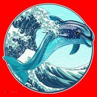 The Great Wave Dolphin Santa Hat thumb 1