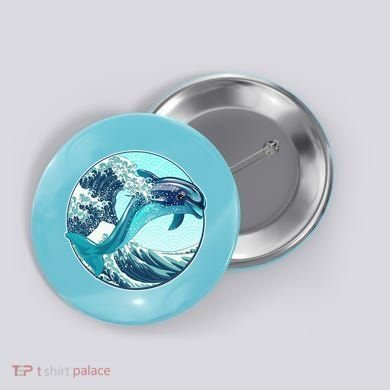 The Great Wave Dolphin Button