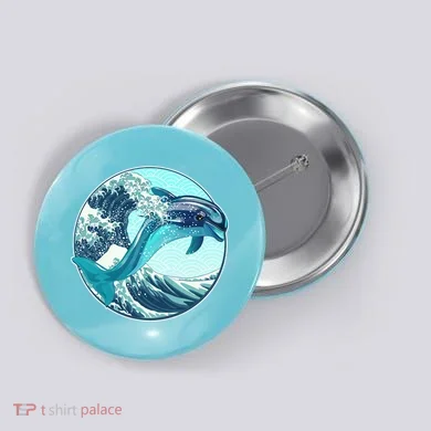 The Great Wave Dolphin Button