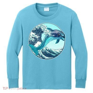 The Great Wave Dolphin Kids Long Sleeve Shirt