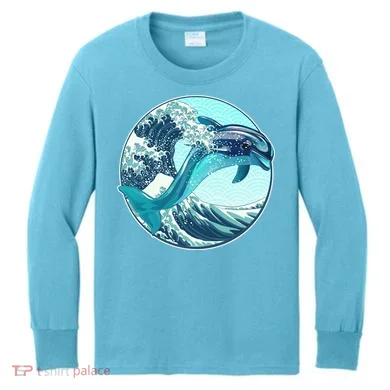 The Great Wave Dolphin Kids Long Sleeve Shirt