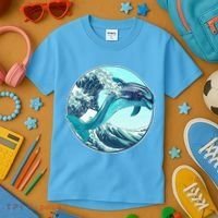 The Great Wave Dolphin Kids T-Shirt thumb 3