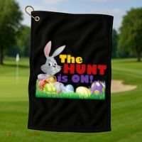 The Hunt is On! Easter Rabbit Egg Hunt Golf Towel thumb 1