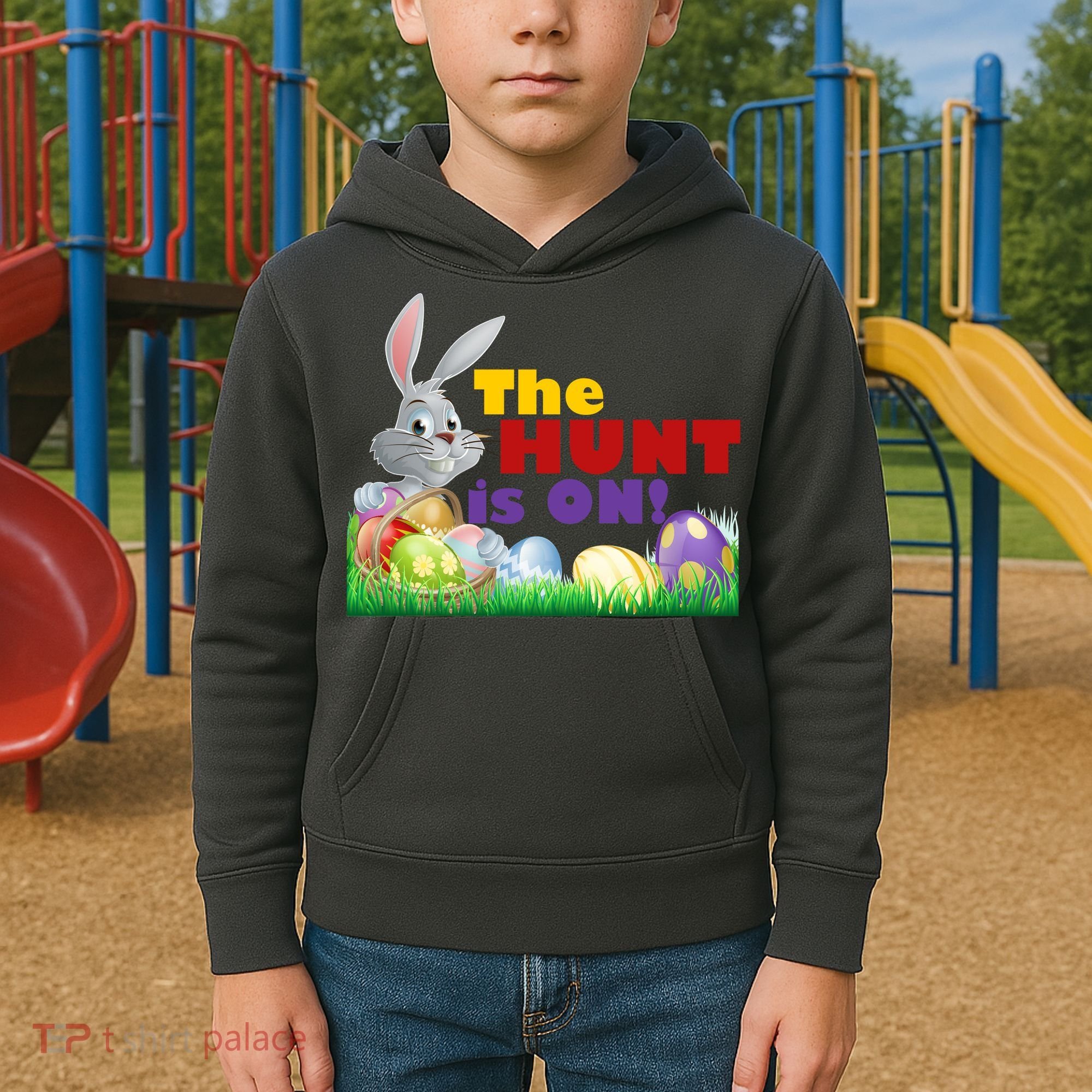 The Hunt is On! Easter Rabbit Egg Hunt Kids Hoodie