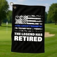 The Legend Has Retired Blue Thin Line Golf Towel thumb 1