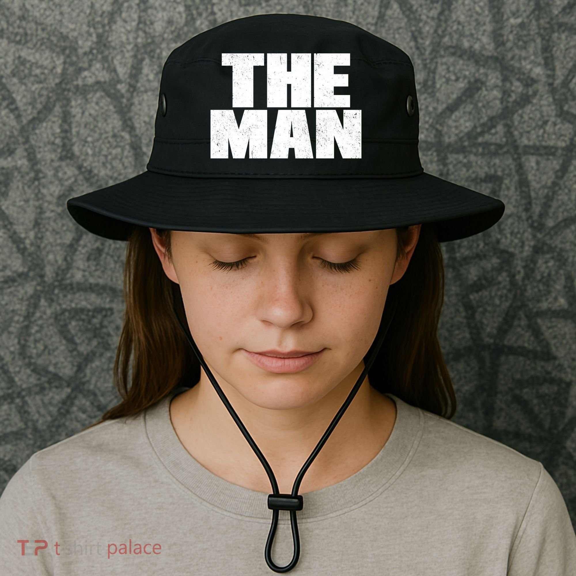 The Man Distressed Logo Bucket Hat