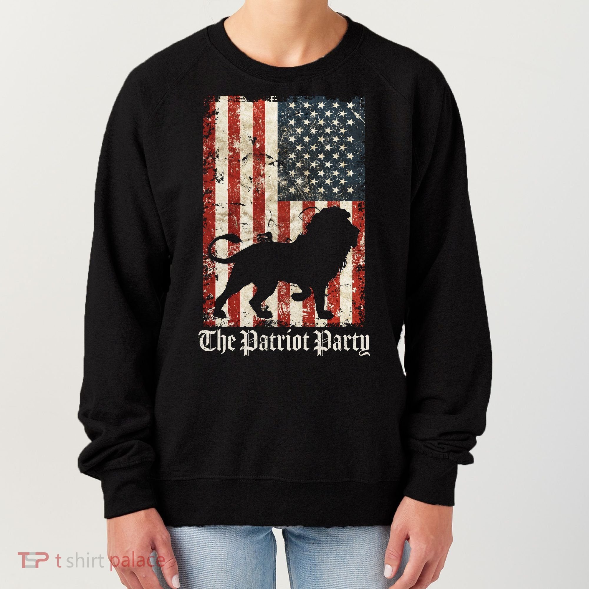 The Patriot Party Lion Distressed Flag Women's Sweatshirt