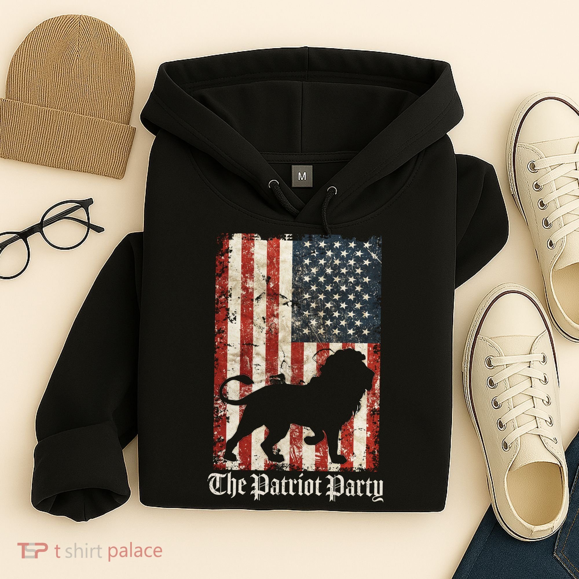 The Patriot Party Lion Distressed Flag Hoodie