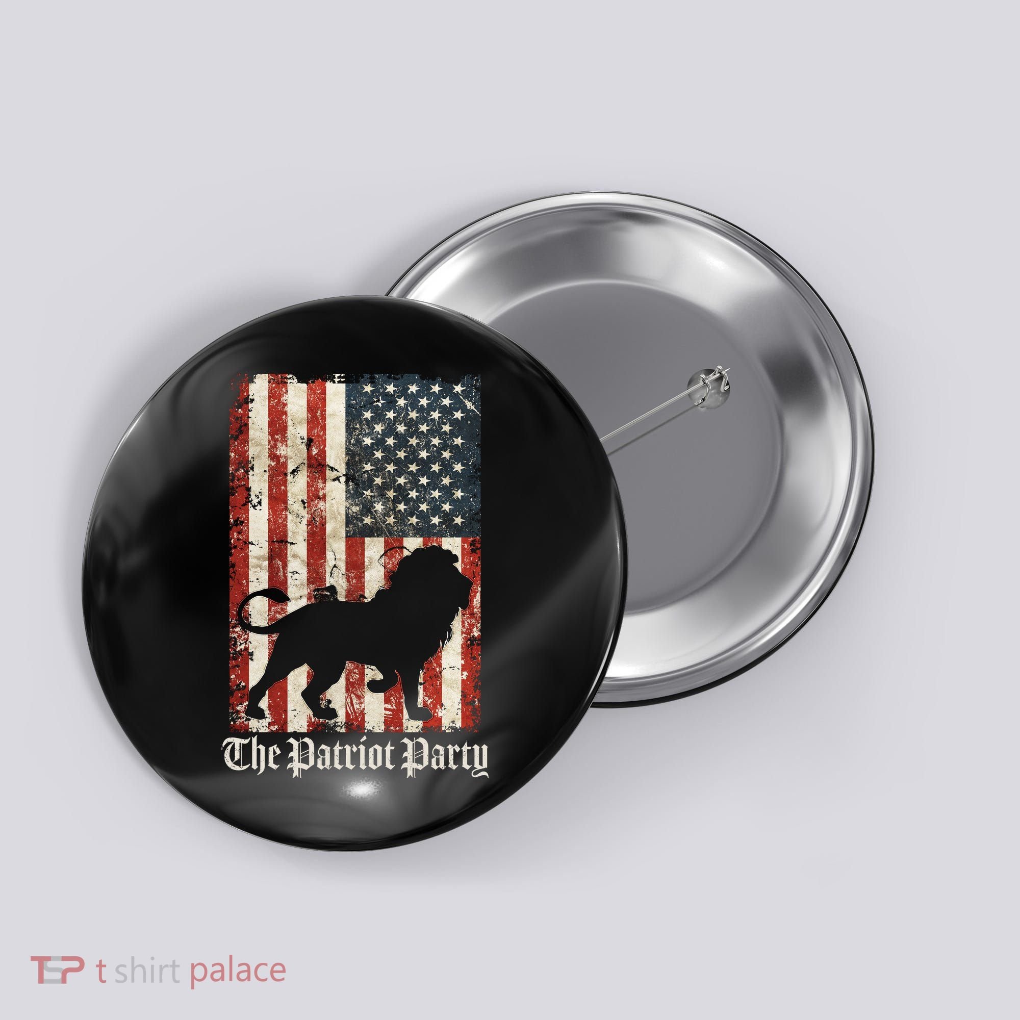The Patriot Party Lion Distressed Flag Button