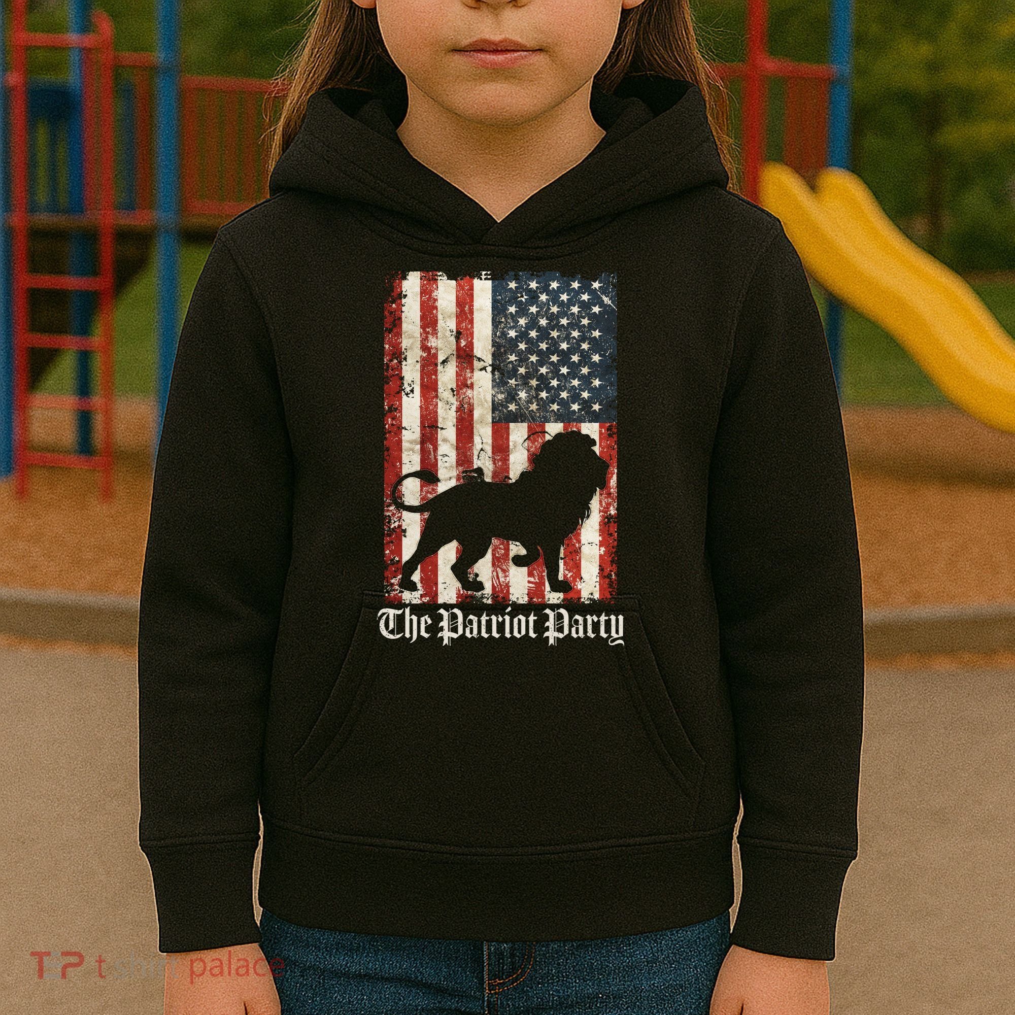 The Patriot Party Lion Distressed Flag Kids Hoodie