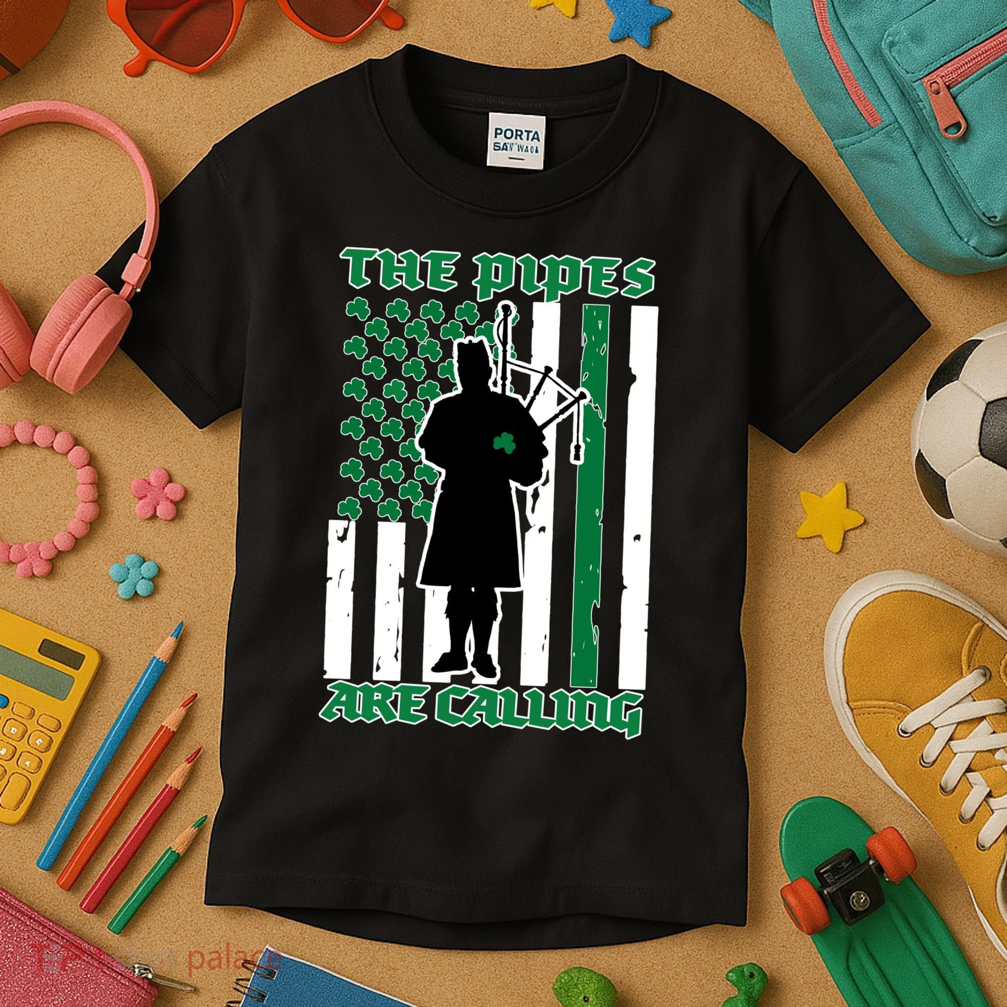The Piped Are Call St Pattys Day Irish Flag Kids T-Shirt