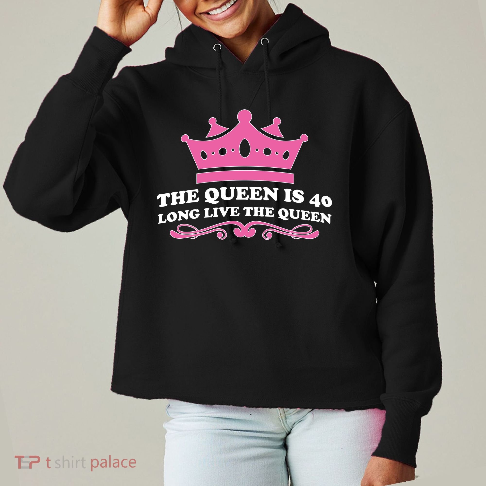 The Queen Is 40 Funny 40th Birthday Ladies Heavyweight Boxy Pullover Hoodie