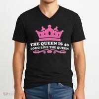 The Queen Is 40 Funny 40th Birthday V-Neck T-Shirt thumb 2