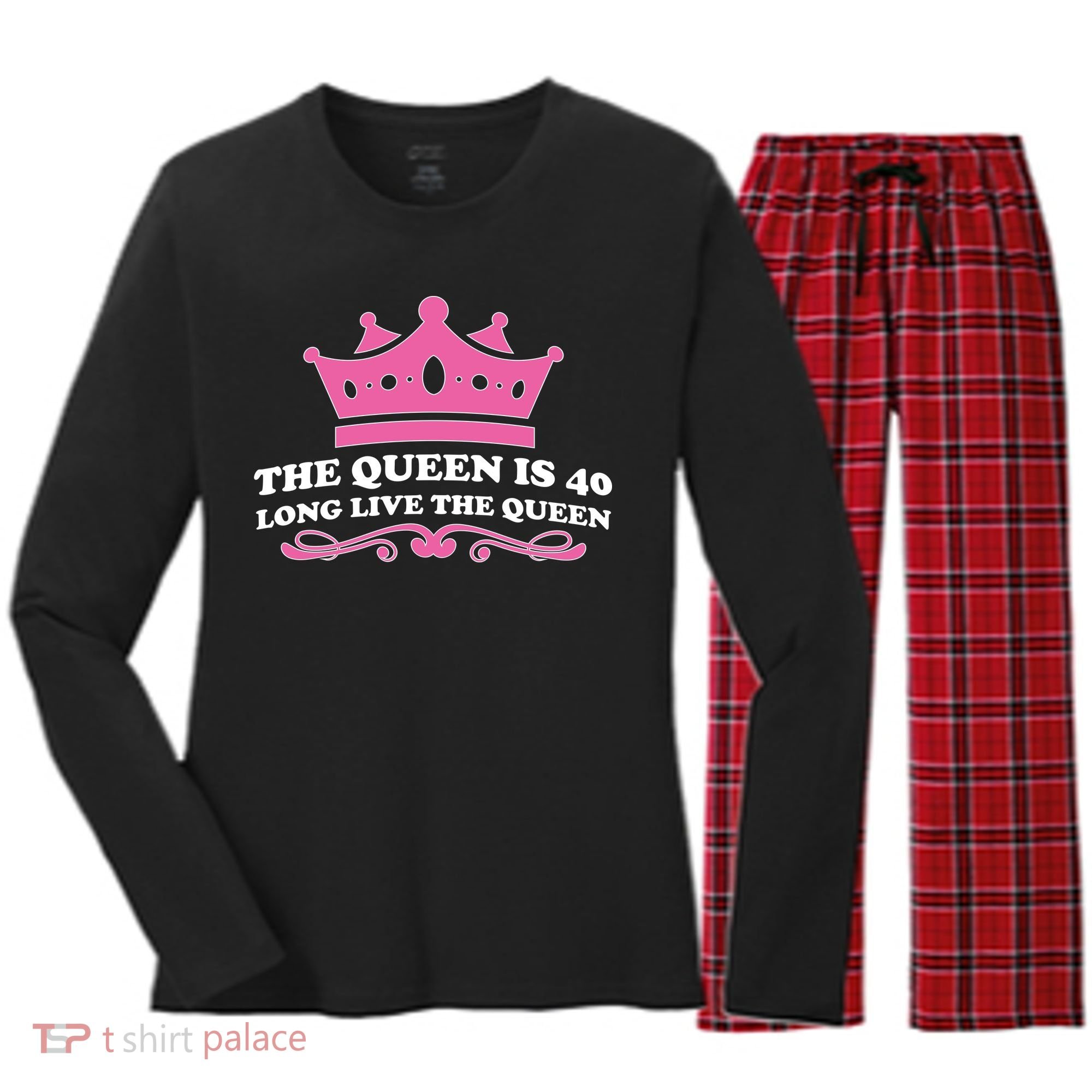 The Queen Is 40 Funny 40th Birthday Women's Long Sleeve Flannel Pajama Set 