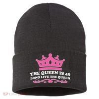 The Queen Is 40 Funny 40th Birthday Sustainable Knit Beanie thumb 0