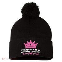 The Queen Is 40 Funny 40th Birthday Pom Pom 12in Knit Beanie thumb 0