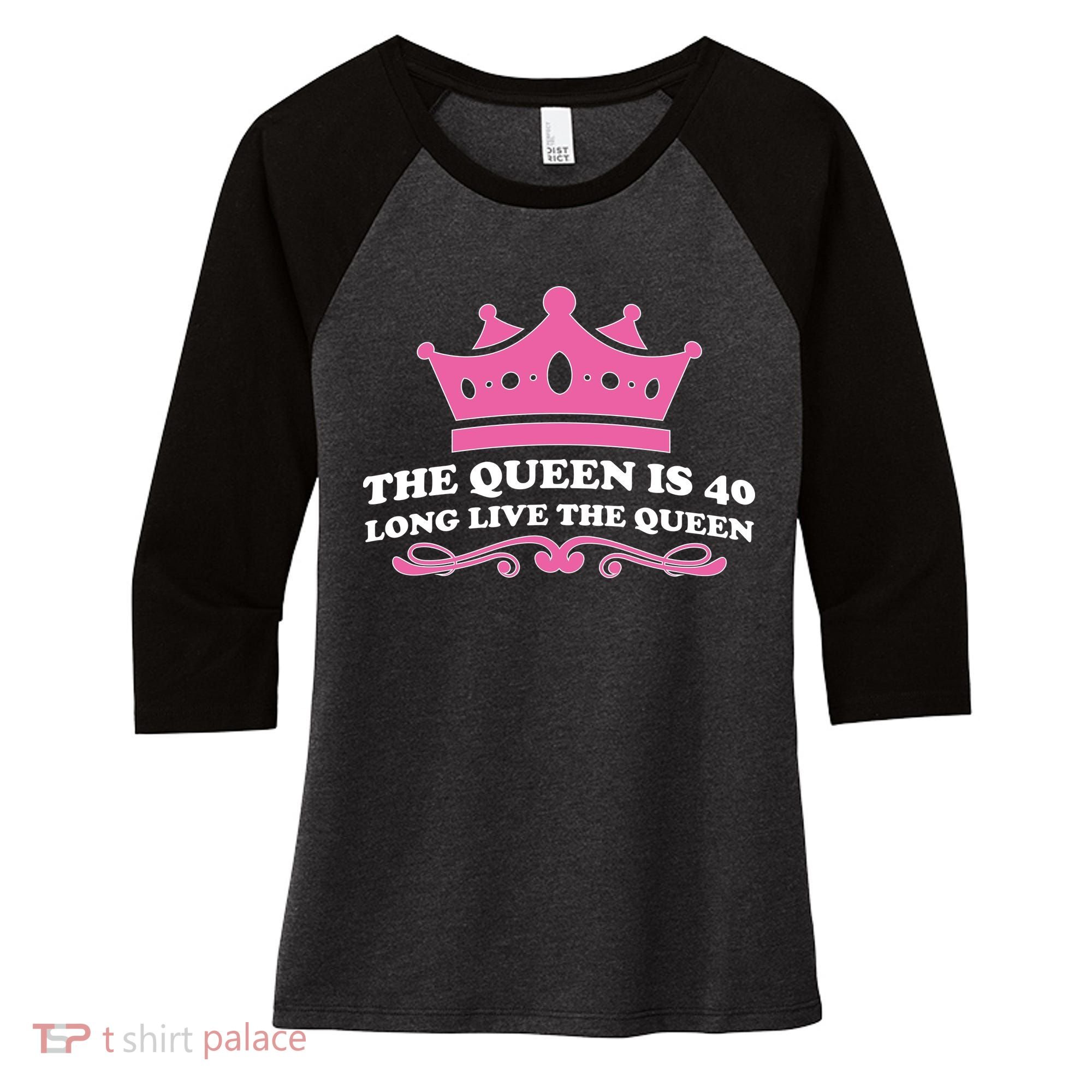 The Queen Is 40 Funny 40th Birthday Women's Tri-Blend 3/4-Sleeve Raglan Shirt