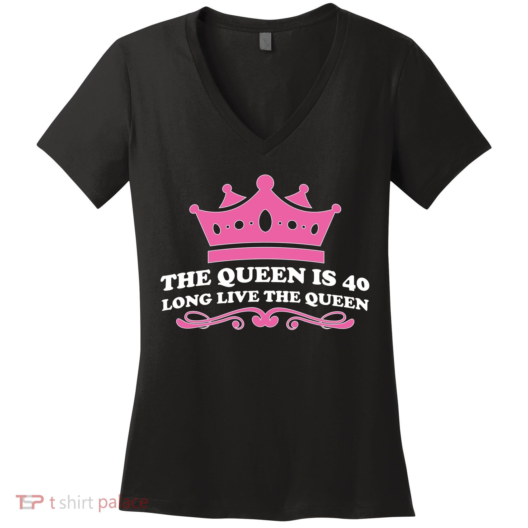 The Queen Is 40 Funny 40th Birthday Women's V-Neck T-Shirt