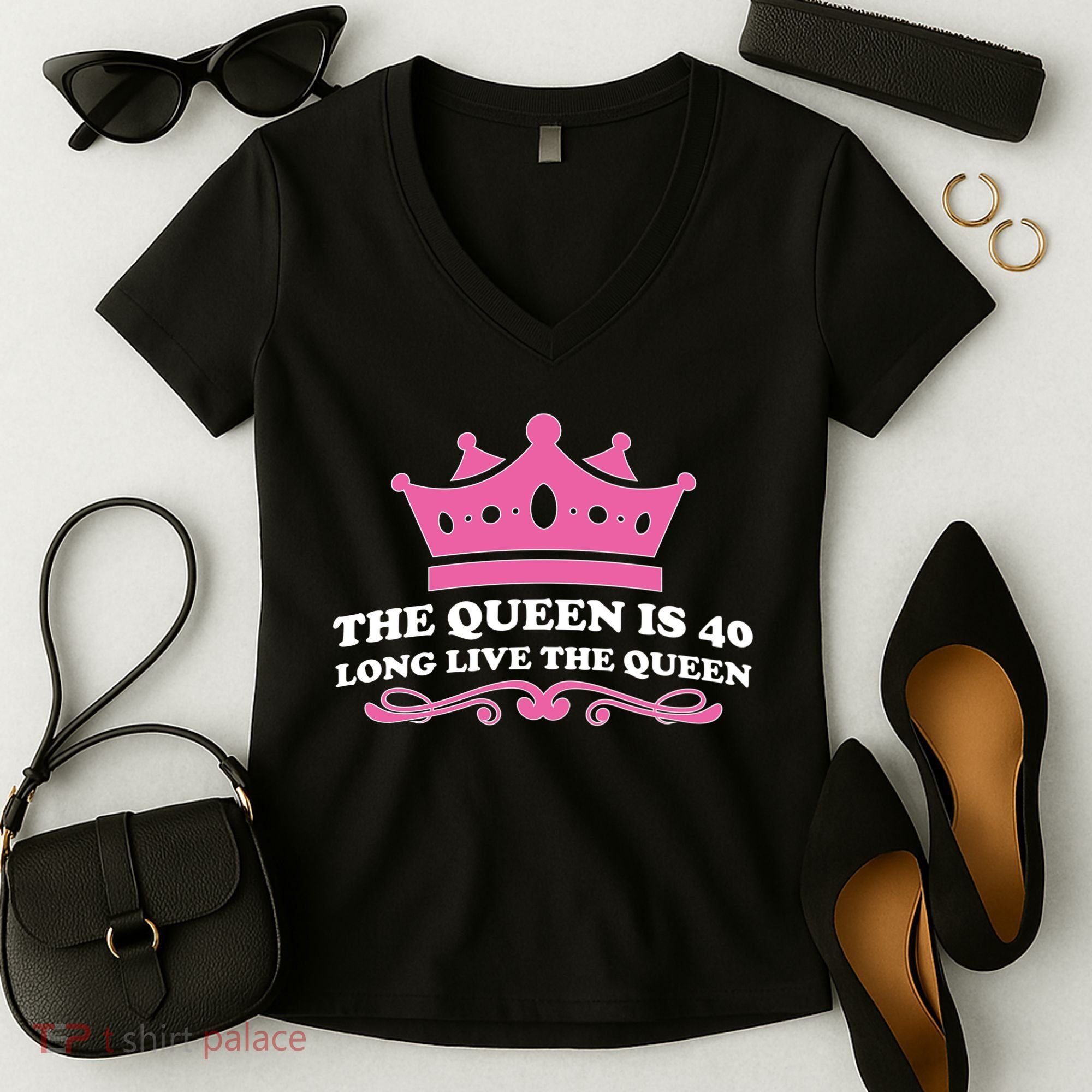 The Queen Is 40 Funny 40th Birthday Women's V-Neck T-Shirt