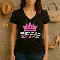 The Queen Is 40 Funny 40th Birthday Women's V-Neck T-Shirt thumb 3