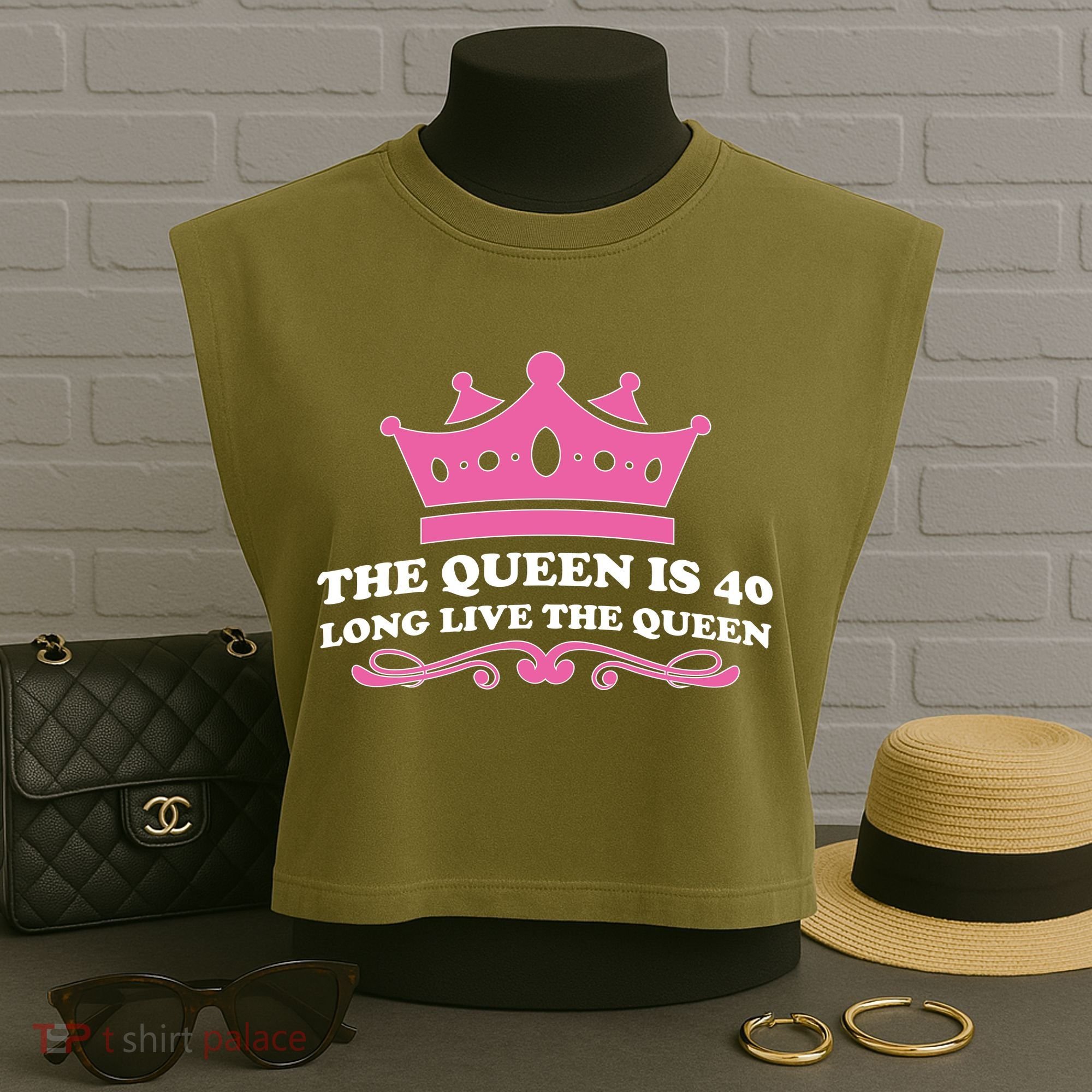 The Queen Is 40 Funny 40th Birthday Garment-Dyed Women's Muscle Tee